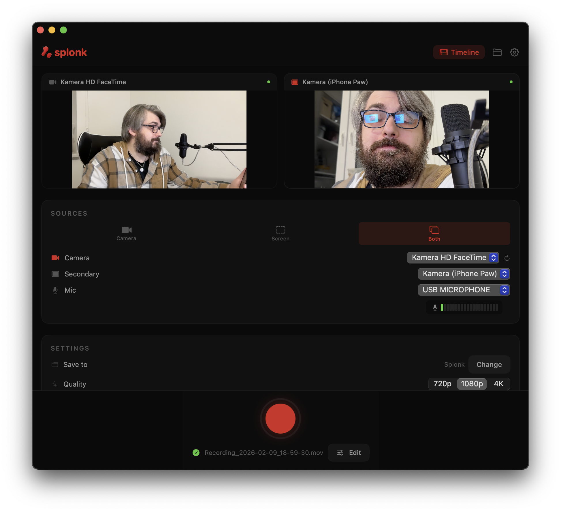 Splonk Mac app — dual source recording